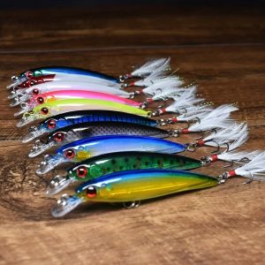 10pcs 3D Bionic Minnow Fishing Lure With Laser Eyes - 9cm/3.54inch, 7g, Artificial Hard Bait With Feather Treble Hook - Perfect For Catching More Fish