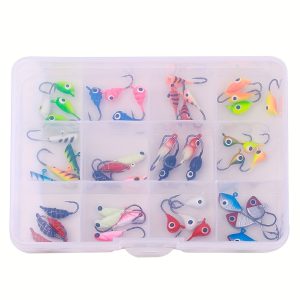 48pcs Winter Ice Fishing Jigs For Bass Perch Crappie 1.2g-2.6g Artificial Fishing Bait Set Jig Head Hooks Fishing Tackle