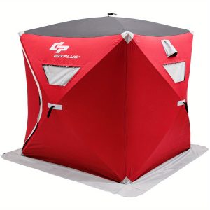 Maxmass Portable Pop-up 2-person Ice Shelter Fishing Tent Shanty w/ Bag Ice Anchors Red