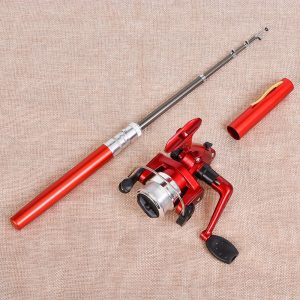 Pen Style Portable Ice Fishing Rod Set with Spinning Reel - Red, Lightweight, And Compact for Quick Action