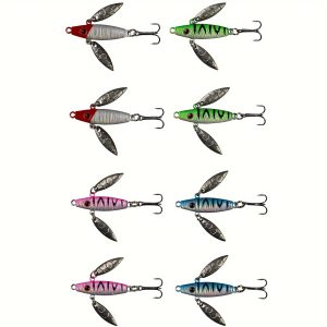 8Pcs Ice Fishing Jigs With Treble Hooks Lead Jig Hooks Winter Metal Lures